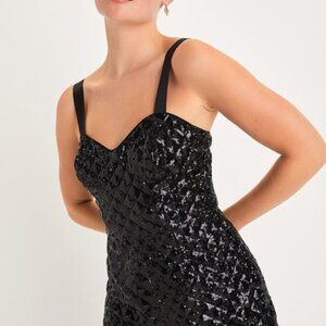 Lulus Alluring Glow Black Sequin Sleeveless Bustier Romper - Size S